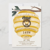 Schattigee Yellow Hive Bee Themd 1e Verjaardag Kaart (Voorkant)