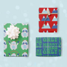 Schattigee Yeti Retro Kerstpatronen Kinder Inpakpapier Vel