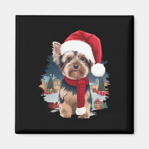 Schattigee Yorkie Dog Christmas Santa Hat Sjaal Wi Magneet