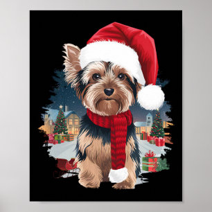 Schattigee Yorkie Dog Christmas Santa Hat Sjaal Wi Poster