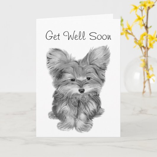 Schattigee Yorkie Dog Dank u en Get Well Groeten c Kaart (Gele Bloem)
