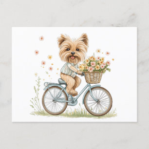 Schattigee Yorkie Dog Fietsen Spring Flowers Briefkaart