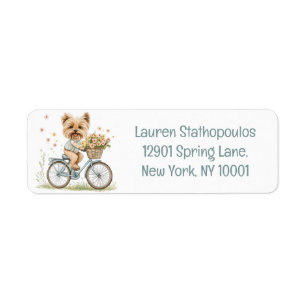 Schattigee Yorkie Dog Fietsen Spring Flowers Etiket