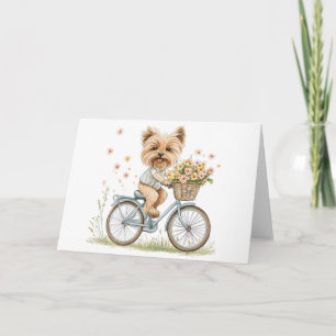 Schattigee Yorkie Dog Fietsen Spring Flowers Kaart