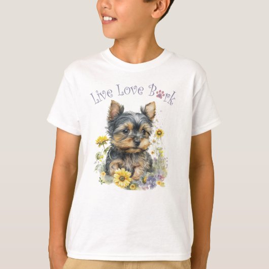 Schattigee Yorkie Dog Floral T-shirt (Voorkant)