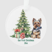 Schattigee Yorkie Dog Pine Tree Waterverf Kerst Ornament (voorkant)
