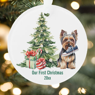 Schattigee Yorkie Dog Pine Tree Waterverf Kerst Ornament
