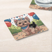 Schattigee Yorkie Independence Day Onderzetter Set (Schuin)