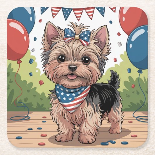 Schattigee Yorkie Independence Day Onderzetter Set (Voorkant)