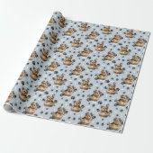 Schattigee Yorkie Puppy in Basket Paw Print Cadeaupapier (Uitgerold)
