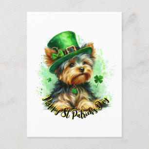 Schattigee Yorkie St. Patrick's Day Waterverf Art Briefkaart