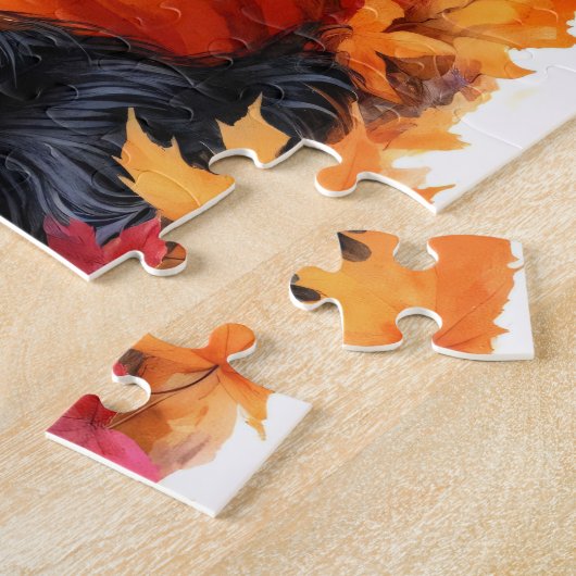 Schattigee Yorkie Terrier Herfstbladeren en pompoe Legpuzzel (Zijkant)