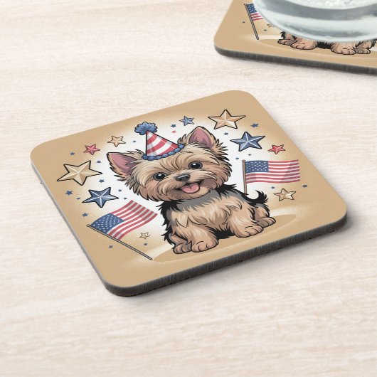 Schattigee Yorkie viert Onafhankelijkheidsdag Bier Onderzetter (Linkerzijde)