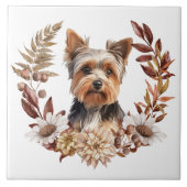 Schattigee Yorkshire Terrier Dog Autumn krans Tegeltje (Voorkant)