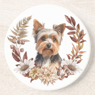 Schattigee Yorkshire Terrier Dog Autumn krans Zandsteen Onderzetter