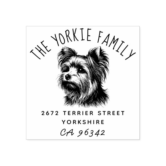 Schattigee Yorkshire Terrier Familienaam Retouradr Rubberstempel (Afrduk)