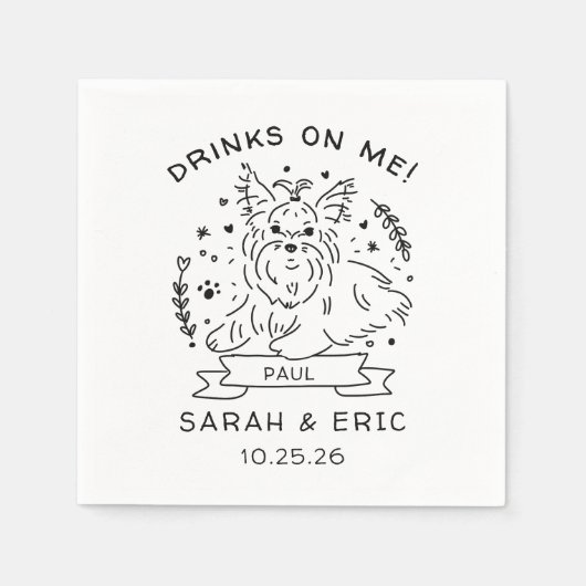 Schattigee Yorkshire terrier Hondenbruiloft Drink  Servet (Voorkant)