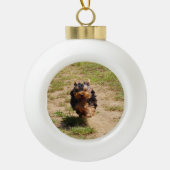 Schattigee Yorkshire Terrier Puppy hardlopen Keramische Bal Ornament (Voorkant)