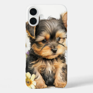 SCHATTIGEE YORKSHIRE TERRIER PUPPYHOND IN WILDE BL iPhone 16 PLUS HOESJE