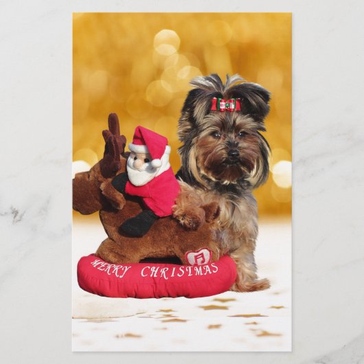 Schattigee Yorkshire Terrier Vrolijk kerstfeest Briefpapier (Voorkant)