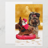 Schattigee Yorkshire Terrier Vrolijk kerstfeest Briefpapier (Voorkant / Achterkant)