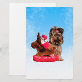 Schattigee Yorkshire Terrier Vrolijk kerstfeest Briefpapier (Voorkant / Achterkant)