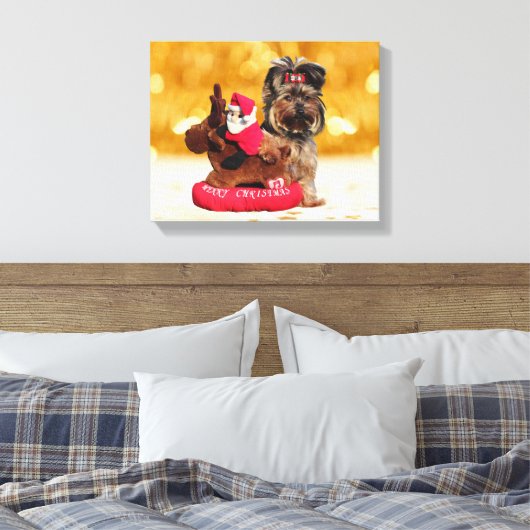 Schattigee Yorkshire Terrier Vrolijk kerstfeest Canvas Afdruk (Insitu (Slaapkamer))