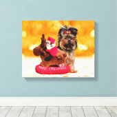 Schattigee Yorkshire Terrier Vrolijk kerstfeest Canvas Afdruk (Insitu (Houten vloer))