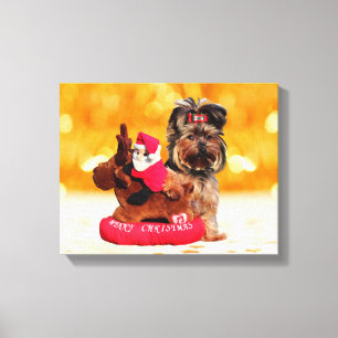 Schattigee Yorkshire Terrier Vrolijk kerstfeest Canvas Afdruk
