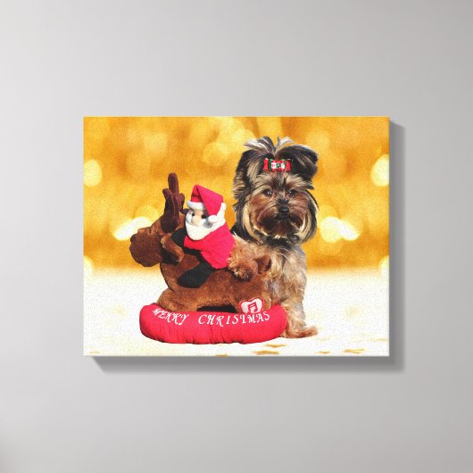 Schattigee Yorkshire Terrier Vrolijk kerstfeest Canvas Afdruk (Voorkant)