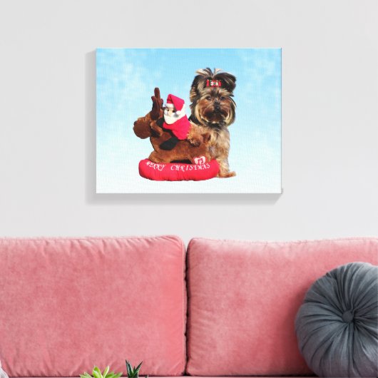 Schattigee Yorkshire Terrier Vrolijk kerstfeest Canvas Afdruk (Insitu (Woonkamer))