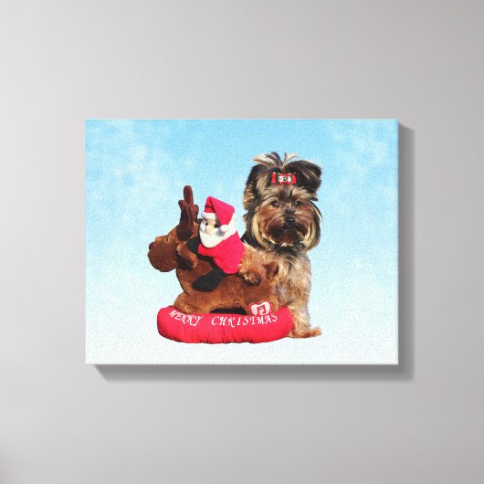 Schattigee Yorkshire Terrier Vrolijk kerstfeest Canvas Afdruk (Voorkant)