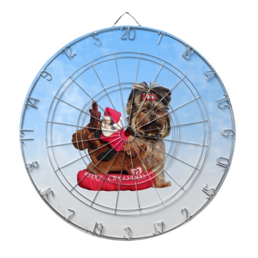 Schattigee Yorkshire Terrier Vrolijk kerstfeest Dartbord (Voorkant)