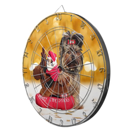 Schattigee Yorkshire Terrier Vrolijk kerstfeest Dartbord (Voorkant Rechts)