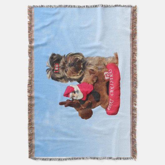 Schattigee Yorkshire Terrier Vrolijk kerstfeest Deken (Voorkant Verticaal)