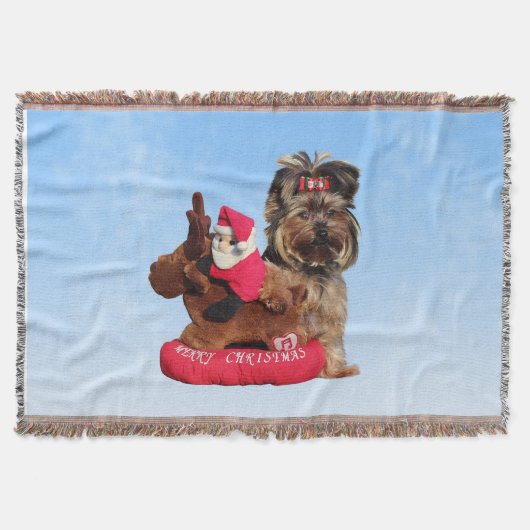 Schattigee Yorkshire Terrier Vrolijk kerstfeest Deken (Voorkant)