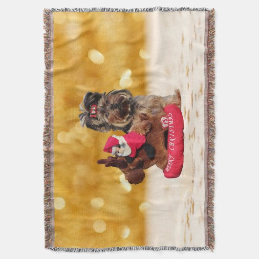 Schattigee Yorkshire Terrier Vrolijk kerstfeest Deken (Voorkant Verticaal)