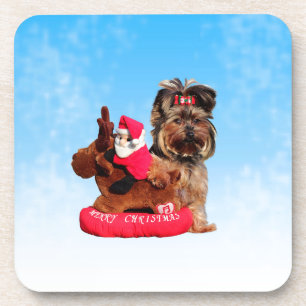 Schattigee Yorkshire Terrier Vrolijk kerstfeest Drankjes Onderzetter