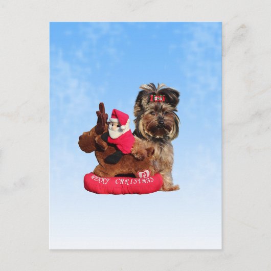 Schattigee Yorkshire Terrier Vrolijk kerstfeest Feestdagenkaart (Voorkant)