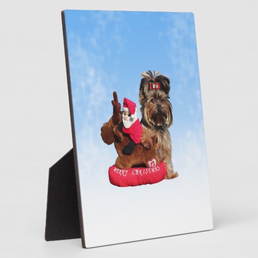 Schattigee Yorkshire Terrier Vrolijk kerstfeest Fotoplaat (Zijkant)