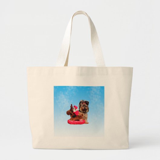 Schattigee Yorkshire Terrier Vrolijk kerstfeest Grote Tote Bag (Voorkant)