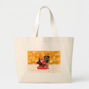 Schattigee Yorkshire Terrier Vrolijk kerstfeest Grote Tote Bag