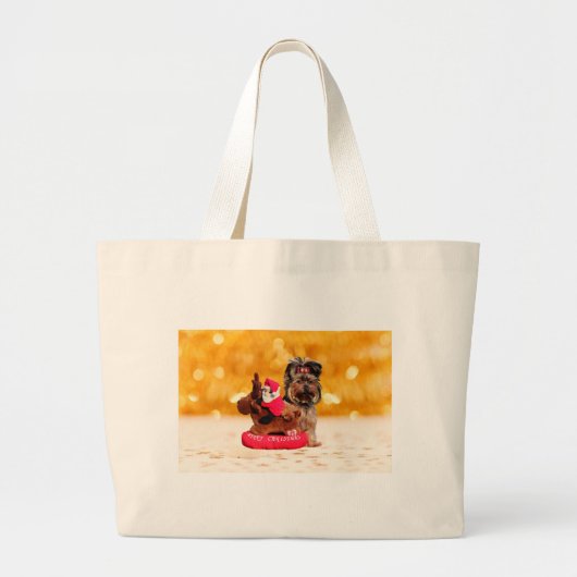 Schattigee Yorkshire Terrier Vrolijk kerstfeest Grote Tote Bag (Voorkant)
