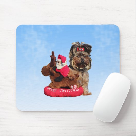 Schattigee Yorkshire Terrier Vrolijk kerstfeest Muismat (Met muis)