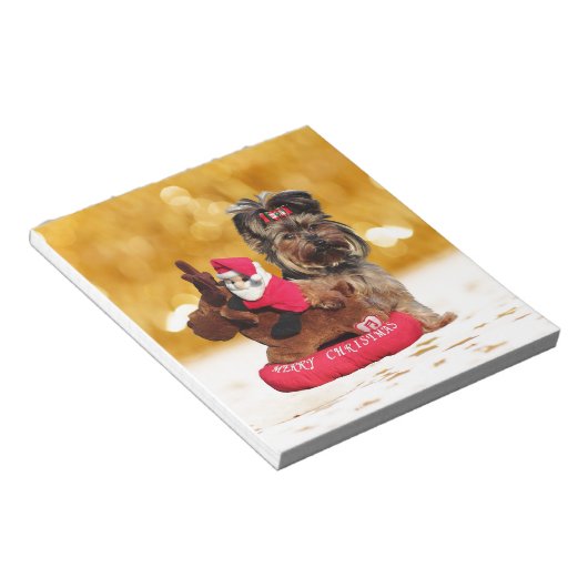 Schattigee Yorkshire Terrier Vrolijk kerstfeest Notitieblok (Schuin)