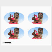 Schattigee Yorkshire Terrier Vrolijk kerstfeest Ovale Sticker (Vel)