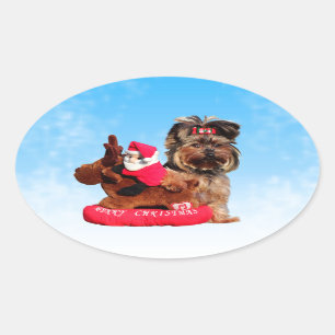 Schattigee Yorkshire Terrier Vrolijk kerstfeest Ovale Sticker