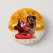 Schattigee Yorkshire Terrier Vrolijk kerstfeest Ronde Button 5,7 Cm (Voorkant)