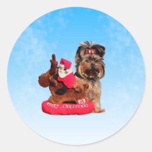 Schattigee Yorkshire Terrier Vrolijk kerstfeest Ronde Sticker