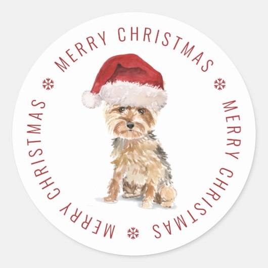 Schattigee Yorkshire Terrier Vrolijk kerstfeest Ronde Sticker (Voorkant)